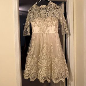 Elegant Chi Chi London Gilded Grace dress sz US 12. Lace with tulle and slip.
